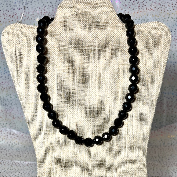 David Sigal Signed Designer Sterling Silver Faceted Onyx Beaded Necklace - Picture 2 of 5
